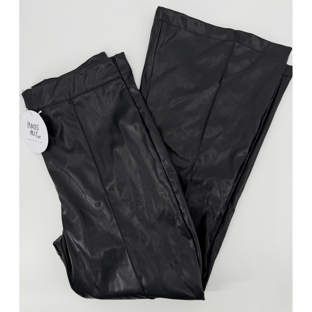 Princess Polly Braden Black Curve Faux Leather Flare Pants US 14 NWT